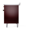 Burgundy solid door oven cabinet with bronze hinges and white feet
