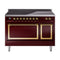 ILVE Nostalgie II Noblesse 48-Inch 5.02 Cu. Ft. Dual Oven Induction Range with 6 Elements and Solid Door in Burgundy with Brass Trim (UNI486QNMPBUG)