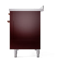 Burgundy solid door oven cabinet with side copper handles and four leveling feet