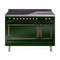ILVE Nostalgie II Noblesse 48-Inch 5.02 Cu. Ft. Dual Oven Induction Range with 6 Elements and Solid Door in Emerald Green with Burnished Bronze Trim (UNI486QNMPEGB)