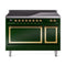 ILVE Nostalgie II Noblesse 48-Inch 5.02 Cu. Ft. Dual Oven Induction Range with 6 Elements and Solid Door in Emerald Green with Brass Trim (UNI486QNMPEGG)