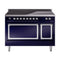 ILVE Nostalgie II Noblesse 48-Inch 5.02 Cu. Ft. Dual Oven Induction Range with 6 Elements and Solid Door in Midnight Blue with Chrome Trim (UNI486QNMPMBC)