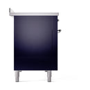 Solid door oven base in midnight blue with chrome side hardware and legs