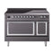 ILVE Nostalgie II Noblesse 48-Inch 5.02 Cu. Ft. Dual Oven Induction Range with 6 Elements and Solid Door in Matte Graphite with Chrome Trim (UNI486QNMPMGC)