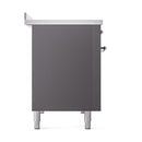 Matte graphite range side panel with chrome trim and adjustable leveling feet