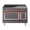ILVE Nostalgie II Noblesse 48-Inch 5.02 Cu. Ft. Dual Oven Induction Range with 6 Elements and Solid Door in Matte Graphite with Copper Trim (UNI486QNMPMGP)