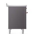Matte graphite oven cabinet with solid door and copper corner accents