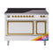 ILVE Nostalgie II Noblesse 48-Inch 5.02 Cu. Ft. Dual Oven Induction Range with 6 Elements and Solid Door in RAL with Brass Trim (UNI486QNMPRAG)