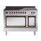 ILVE Nostalgie II Noblesse 48-Inch 5.02 Cu. Ft. Dual Oven Induction Range with 6 Elements and Solid Door in Stainless Steel with Burnished Bronze Trim (UNI486QNMPSSB)