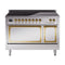 ILVE Nostalgie II Noblesse 48-Inch 5.02 Cu. Ft. Dual Oven Induction Range with 6 Elements and Solid Door in Stainless Steel with Brass Trim (UNI486QNMPSSG)