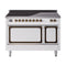 ILVE Nostalgie II Noblesse 48-Inch 5.02 Cu. Ft. Dual Oven Induction Range with 6 Elements and Solid Door in White with Burnished Bronze Trim (UNI486QNMPWHB)
