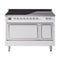 ILVE Nostalgie II Noblesse 48-Inch 5.02 Cu. Ft. Dual Oven Induction Range with 6 Elements and Solid Door in White with Chrome Trim (UNI486QNMPWHC)