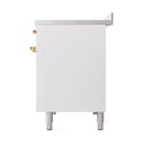 White solid oven cabinet door with brass hinges and raised side trim
