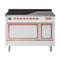 ILVE Nostalgie II Noblesse 48-Inch 5.02 Cu. Ft. Dual Oven Induction Range with 6 Elements and Solid Door in White with Copper Trim (UNI486QNMPWHP)