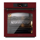 Burgundy ILVE single wall oven with glass window, interior racks, and front control knobs