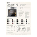 ILVE UOV30STPY single wall oven spec sheet with cooking functions and technical charts