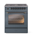 ILVE Nostalgie II 30-Inch Dual Fuel Freestanding Range in Blue Grey with Bronze Trim (UP30NMPBGB)