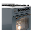 ILVE Nostalgie II 30-Inch Dual Fuel Freestanding Range in Blue Grey with Bronze Trim (UP30NMPBGB)