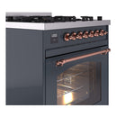 ILVE Nostalgie II 30-Inch Dual Fuel Freestanding Range in Blue Grey with Copper Trim (UP30NMPBGP)