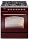 ILVE Nostalgie II 30-Inch Dual Fuel Freestanding Range in Burgundy with Copper Trim (UP30NMPBUP)