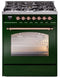 ILVE Nostalgie II 30-Inch Dual Fuel Freestanding Range in Emerald Green with Copper Trim (UP30NMPEGP)