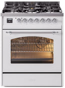 ILVE Nostalgie II 30-Inch Dual Fuel Freestanding Range in White with Chrome Trim (UP30NMPWHC)