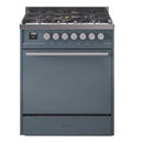 ILVE Professional Plus II 30-Inch 4.0 Cu. Ft. Propane Gas Dual Fuel Range with 5 Burners and Solid Door in Blue Grey (UP30QMPBGLP)