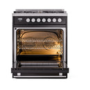 ILVE Professional Plus II 30-Inch 4.0 Cu. Ft. Propane Gas Dual Fuel Range with 5 Burners and Solid Door in Glossy Black (UP30QMPBKLP)
