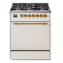 ILVE Nostalgie II 30-Inch Dual Fuel Range with Solid Door in Antique White with Brass Trim (UP30QNMPAWG)