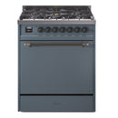 ILVE Nostalgie II 30 inch Propane Gas Range with 5 Sealed Burners with Triple Glass Door in Blue Grey with Burnished Trim