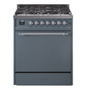 ILVE Nostalgie II 30 inch Propane Gas Range with 5 Sealed Burners with Triple Glass Door in Blue Grey with Chrome Trim