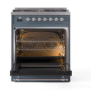 ILVE Nostalgie II 30 inch Propane Gas Range with 5 Sealed Burners with Triple Glass Door in Blue Grey with Chrome Trim