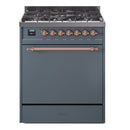 ILVE Nostalgie II 30 inch Propane Gas Range with 5 Sealed Burners with Triple Glass Door in Blue Grey with Copper Trim
