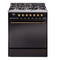 ILVE Nostalgie II 30 inch Propane Gas Range with 5 Sealed Burners with Triple Glass Door in Glossy Black with Burnished Trim