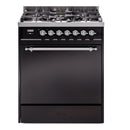 ILVE Nostalgie II 30 inch Propane Gas Range with 5 Sealed Burners with Triple Glass Door in Glossy Black with Chrome Trim