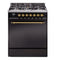 ILVE Nostalgie II 30 inch Propane Gas Range with 5 Sealed Burners with Triple Glass Door in Glossy Black with Brass Trim