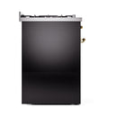 ILVE Nostalgie II 30-Inch Dual Fuel Range with Solid Door in Glossy Black with Brass Trim (UP30QNMPBKG)