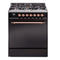 ILVE Nostalgie II 30 inch Propane Gas Range with 5 Sealed Burners with Triple Glass Door in Glossy Black with Copper Trim