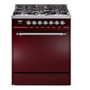 ILVE Nostalgie II 30 inch Propane Gas Range with 5 Sealed Burners with Triple Glass Door in Burgundy with Chrome Trim