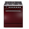 ILVE Nostalgie II 30 inch Propane Gas Range with 5 Sealed Burners with Triple Glass Door in Burgundy with Chrome Trim