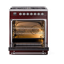 ILVE Nostalgie II 30 inch Propane Gas Range with 5 Sealed Burners with Triple Glass Door in Burgundy with Chrome Trim