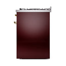 ILVE Nostalgie II 30 inch Propane Gas Range with 5 Sealed Burners with Triple Glass Door in Burgundy with Brass Trim