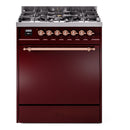 ILVE Nostalgie II 30 inch Propane Gas Range with 5 Sealed Burners with Triple Glass Door in Burgundy with Copper Trim