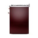 ILVE Nostalgie II 30 inch Propane Gas Range with 5 Sealed Burners with Triple Glass Door in Burgundy with Copper Trim