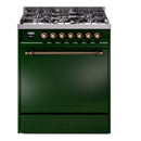 ILVE Nostalgie II 30 inch Propane Gas Range with 5 Sealed Burners with Triple Glass Door in Emerald Green with Burnished Trim