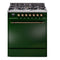 ILVE Nostalgie II 30 inch Propane Gas Range with 5 Sealed Burners with Triple Glass Door in Emerald Green with Burnished Trim