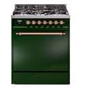 ILVE Nostalgie II 30 inch Propane Gas Range with 5 Sealed Burners with Triple Glass Door in Emerald Green with Copper Trim