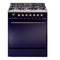 ILVE Nostalgie II 30 inch Propane Gas Range with 5 Sealed Burners with Triple Glass Door in Midnight Blue with Burnished Trim
