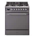 ILVE Nostalgie II 30-Inch Dual Fuel Range with Solid Door in Matte Graphite with Chrome Trim (UP30QNMPMGC)