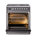ILVE Nostalgie II 30 inch Propane Gas Range with 5 Sealed Burners with Triple Glass Door in Graphite Matte with Chrome Trim